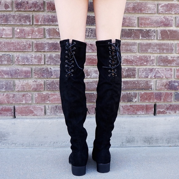 BLACK LACE UP OVER THE KNEE THIGH HIGH BOOTS - Picture 4 of 4